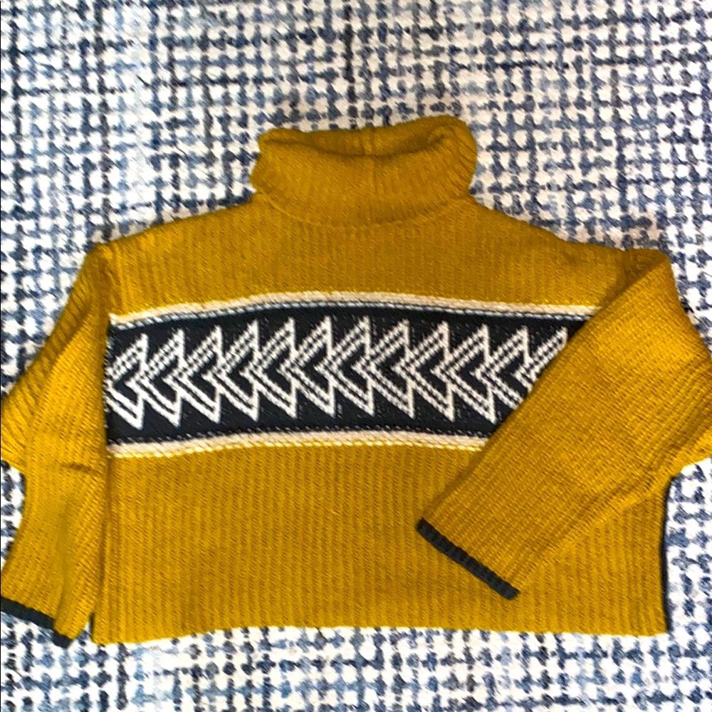 Free People Gold and Black Oversized Turtleneck Sweater